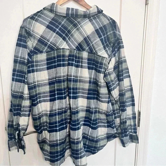 Vintage Gap Flannel Shirt Long Sleeve Button Down Pocket Blue & Green Plaid L - Picture 4 of 7
